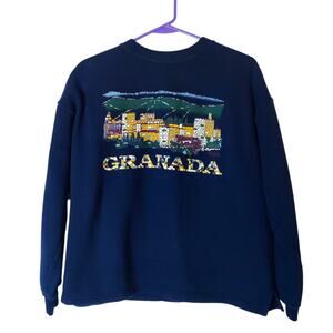 Vtg 90s Granada Spain Mosaic Alhambra Boxy Crewneck Sweater Small Artesanias